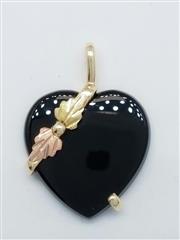 10K Black Hills Gold Onyx Heart Pendant